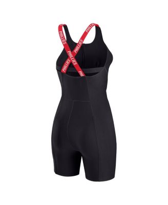 Women's Black Philadelphia Phillies Bodycon Quarter-Zip Romper