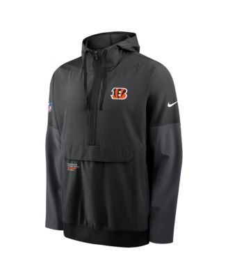 Men's Black Cincinnati Bengals Sideline Anorak Half-Zip Hoodie Jacket