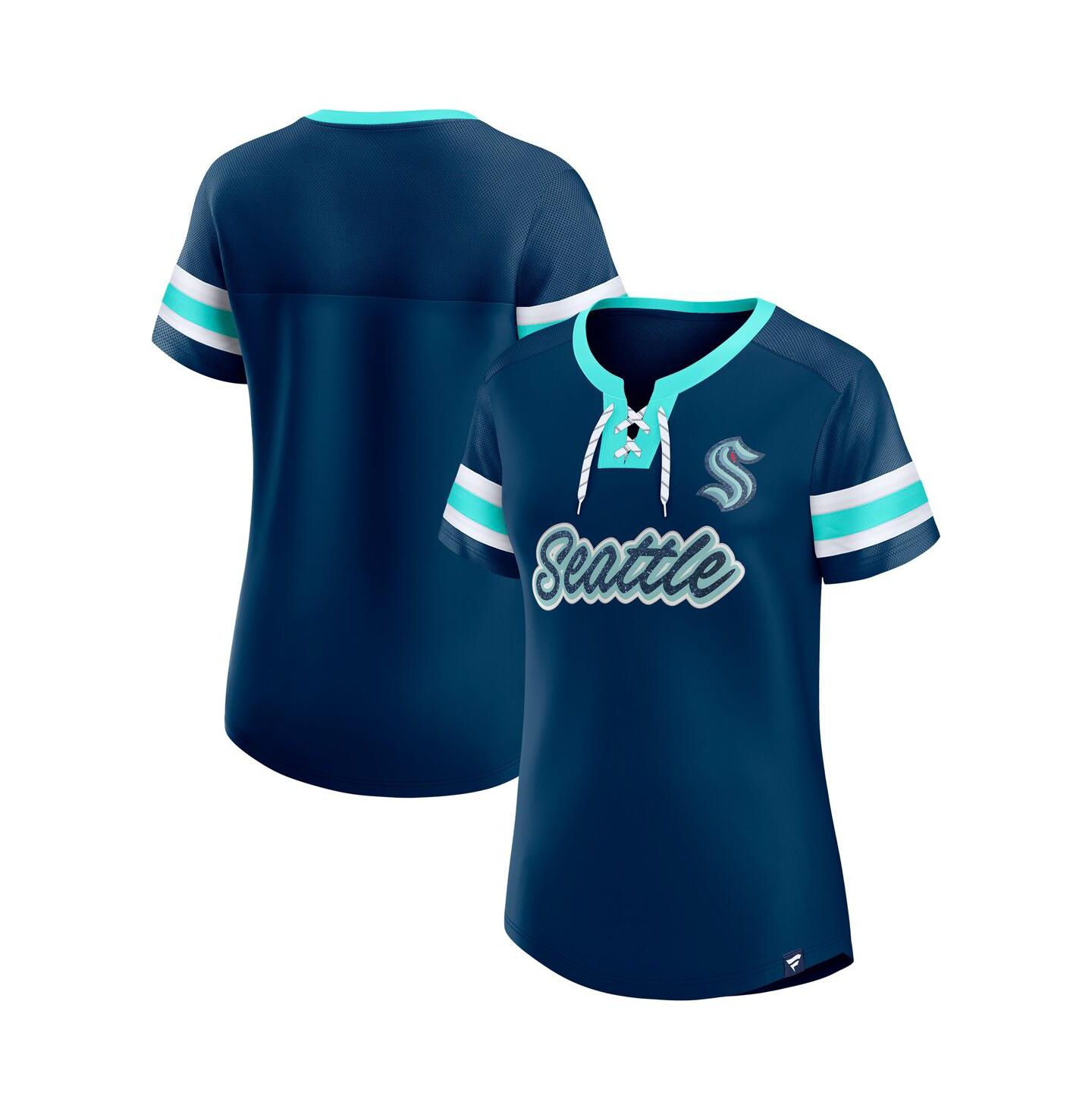 Женская футболка Fanatics Deep Sea Blue Seattle Kraken Iconic Athena Lace-Up — фото 1
