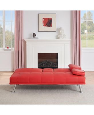 Red Leather Double Folding Sofa Bed with Table