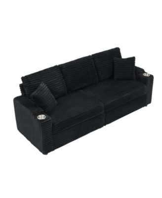 80" Folding Corduroy Sofa Bed w/ Cup Holder & Pillow - Black
