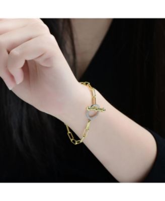 Two-Tone with Clear Cubic Zirconia Toggle Clasp Link Bracelet