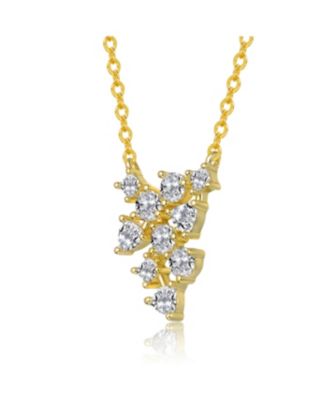 Sterling Silver 14K Gold Plated with Clear Cubic Zirconia Cluster Statement Necklace