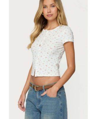 Women's Odella Floral Ribbed Button Up Top