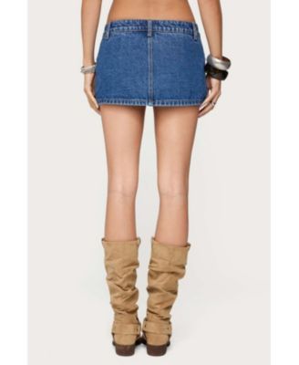 Womens Studded Grommet Denim Mini Skort