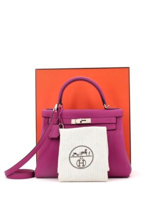 Pre-Owned Hermes Kelly 28 Handbag Pink Togo with Palladium Hardware