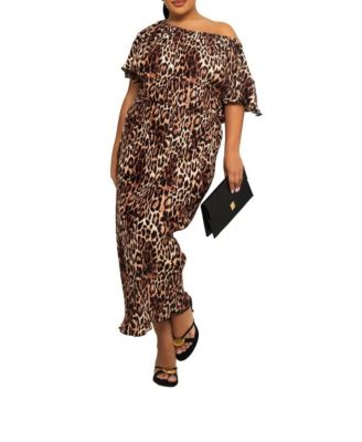 Women's Bold Leopard Plisse Midi Dress