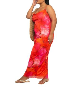 Women's Strappy Abstract Print Mesh Maxi Dress