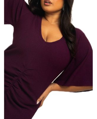 Women's Ruched Flutter Sleeve Midi Dress