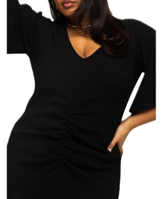 Women's Ruched Flutter Sleeve Midi Dress