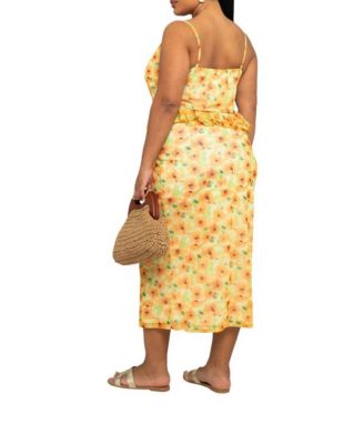 Women's Floral Print Peplum Midi Dress