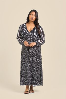 Women's Long Sleeved Polka Dot Midi Dress