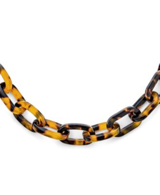 Stylish Golden Oval Chain Link Faux Tortoise Shell Necklace