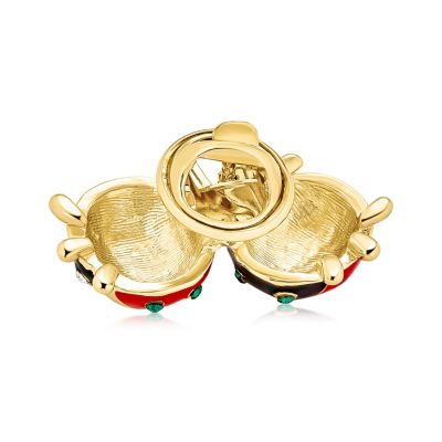 Set of 2 Lucky 2 Ladybug Red Black Gold Enamel Green Eye Crystal Lapel Push Pin