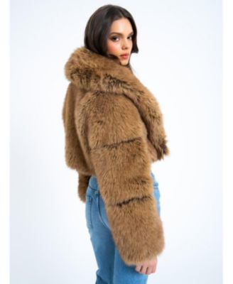 Women Yadavi Brown Faux Fur Cropped Jacket