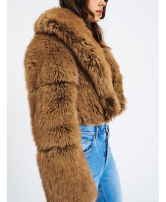 Women Yadavi Brown Faux Fur Cropped Jacket