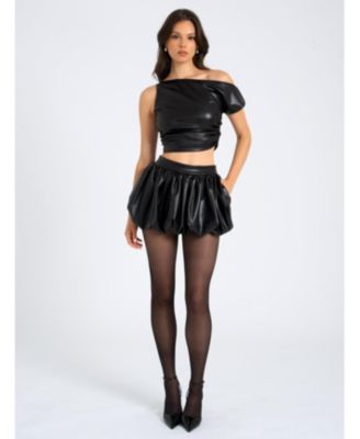 Women's Yuna Faux Leather Bubble Hem Skirt