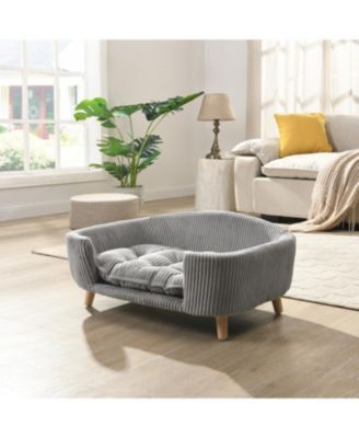 Mid-Century Dog Bed with Birch, Tufted Cushion