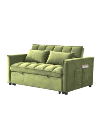 Velvet Green 54" Sleeper Sofa with Adjustable Back