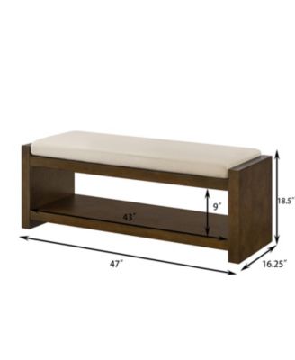 47" Accent Bench with Shoe Rack Padded Seating Removable Cushion