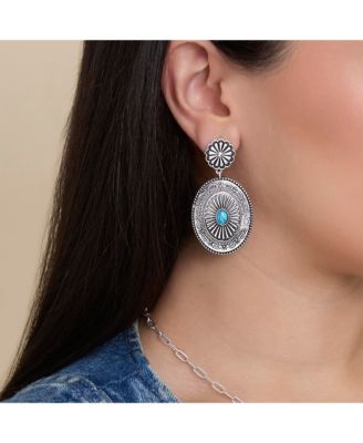 Western Round Concho Drop Earrings