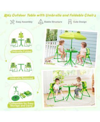 Toddler Picnic Table & Chair Set w/ 2 Folding Chairs & Height Adjustable Umbrella