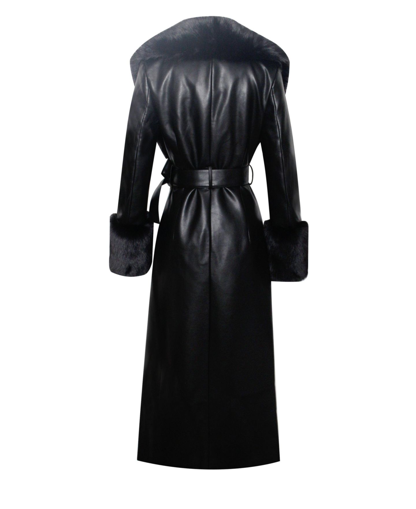 Женское пальто Miss Circle Women Zaida Black Faux Fur Trim Black Faux Leather, цвет: Чёрный — фото 11