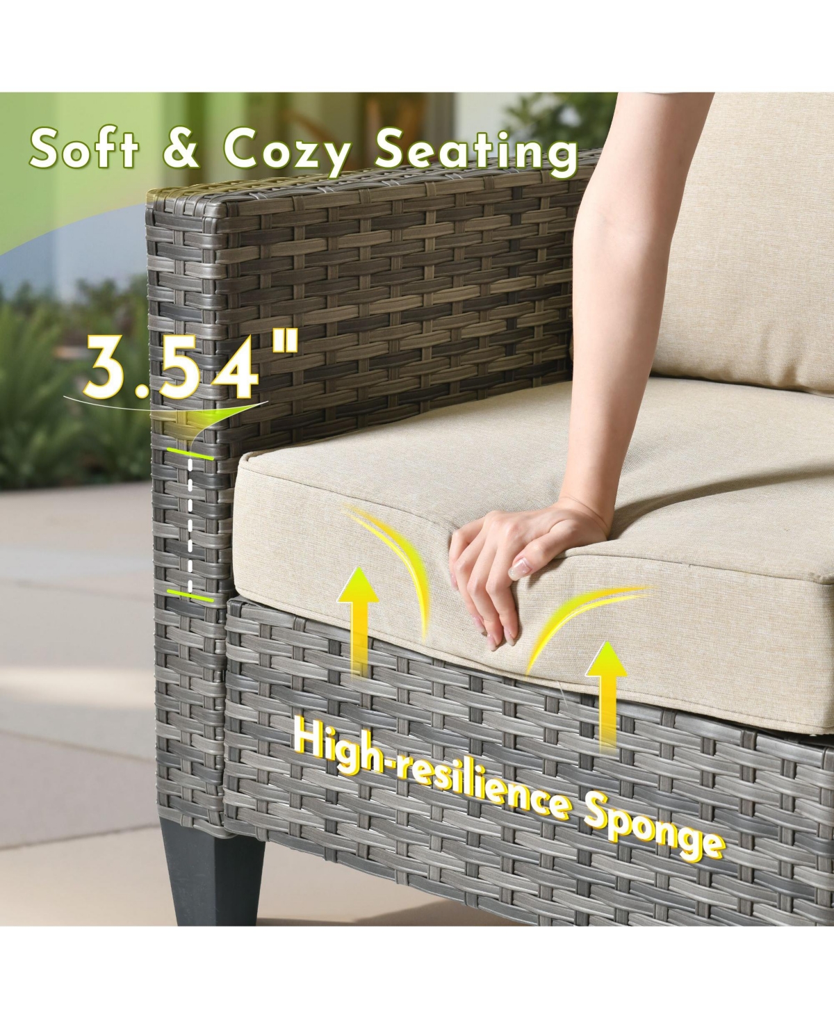 Xizzi 4 Pieces Outdoor Patio Furniture Set,Outside Conversation Set with All-Weather Wicker Sofa,Deep Seating Cushions and Solar Powered Coffee Table