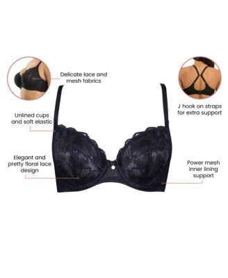 Women's Luxlacy Unlined Wired Bra, Black, 40H