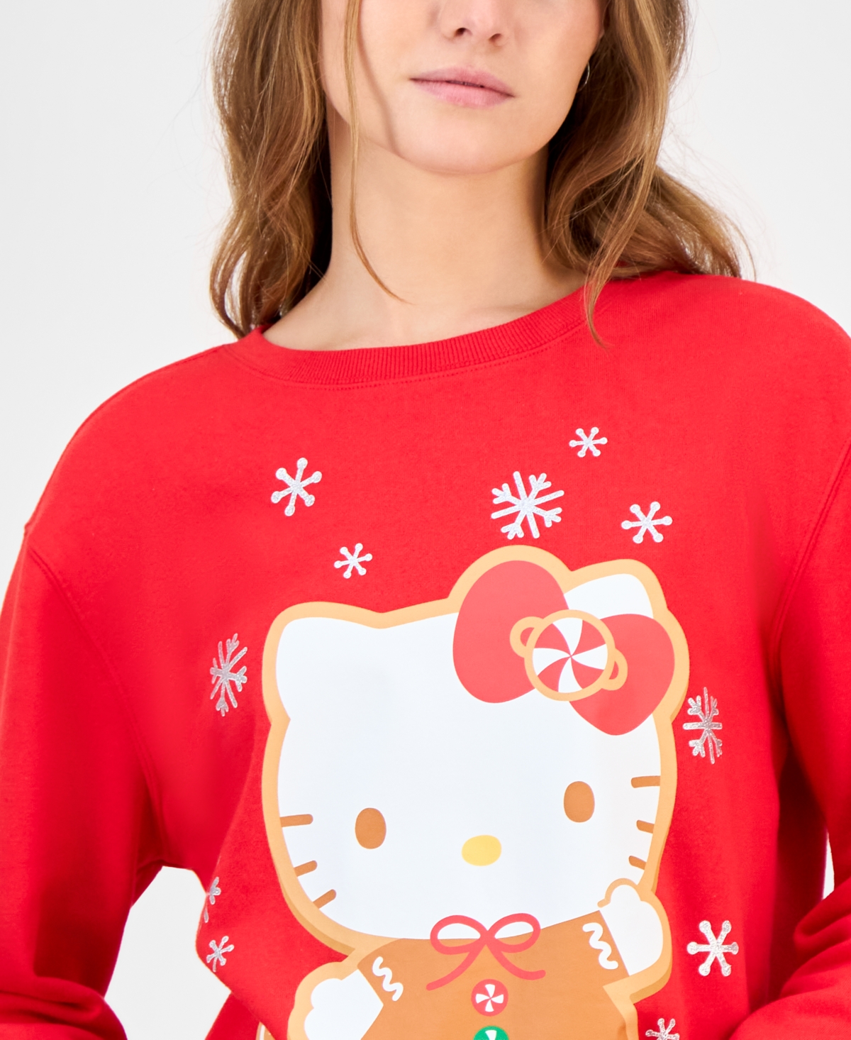 Love Tribe Juniors' Hello Kitty Holiday Graphic Crewneck Cotton Sweatshirt In Red