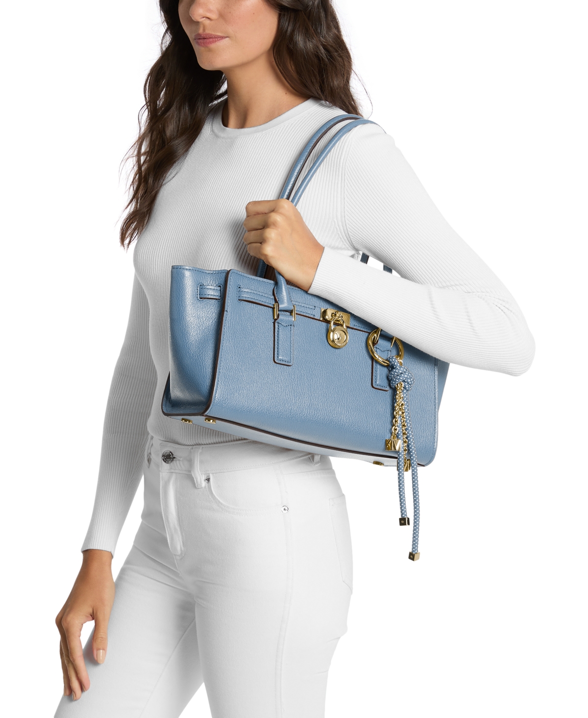Michael Kors Hamilton Moderne Small Leather Satchel In Blue