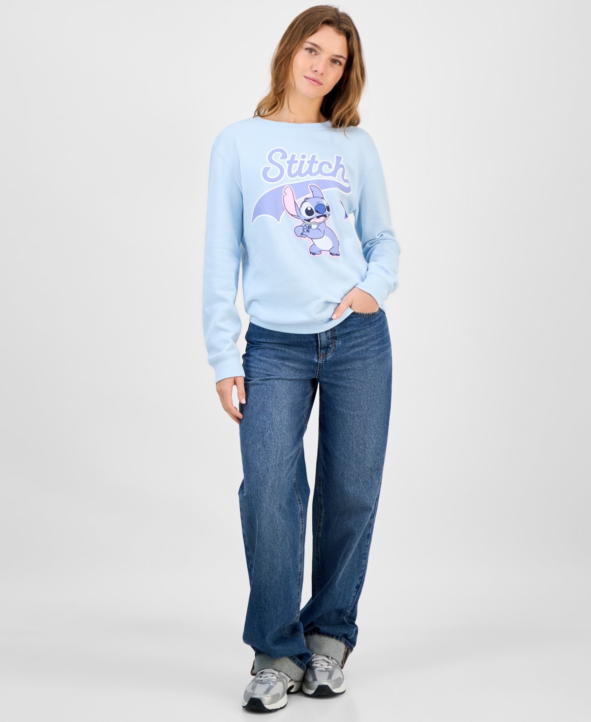 Disney Juniors' Stitch Graphic Cotton Crewneck Sweatshirt In Blue
