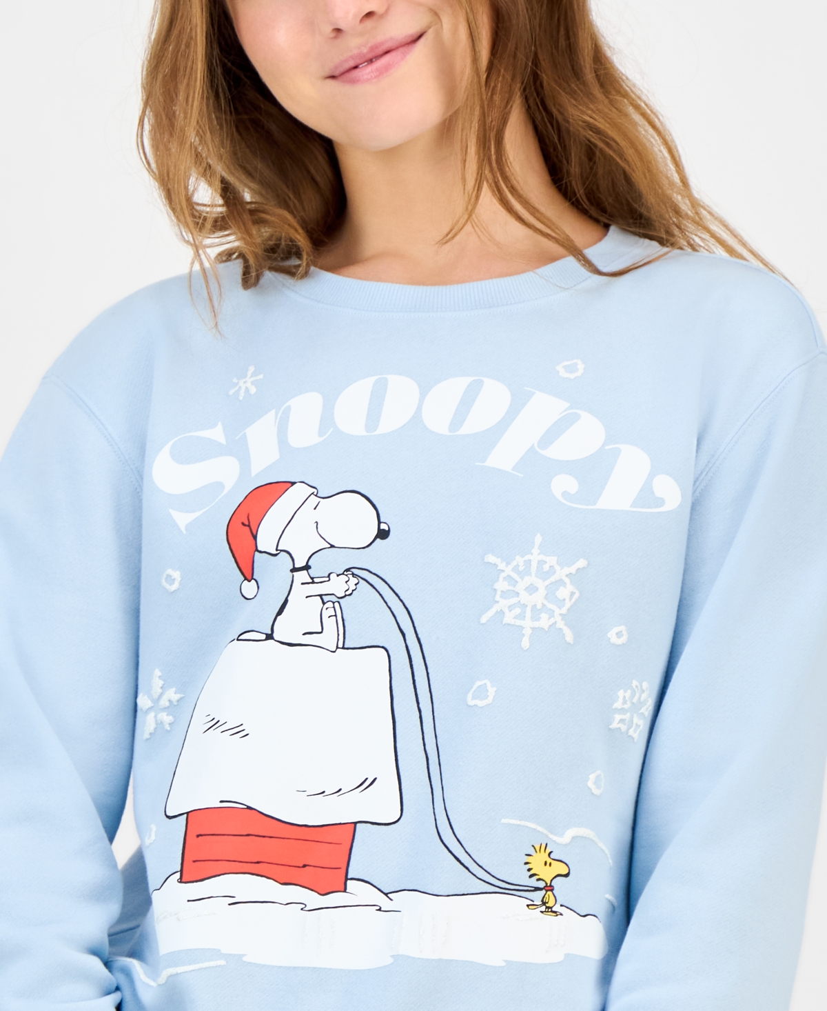 Love Tribe Juniors' Snoopy Holiday Graphic Cotton Sweatshirt In Blue