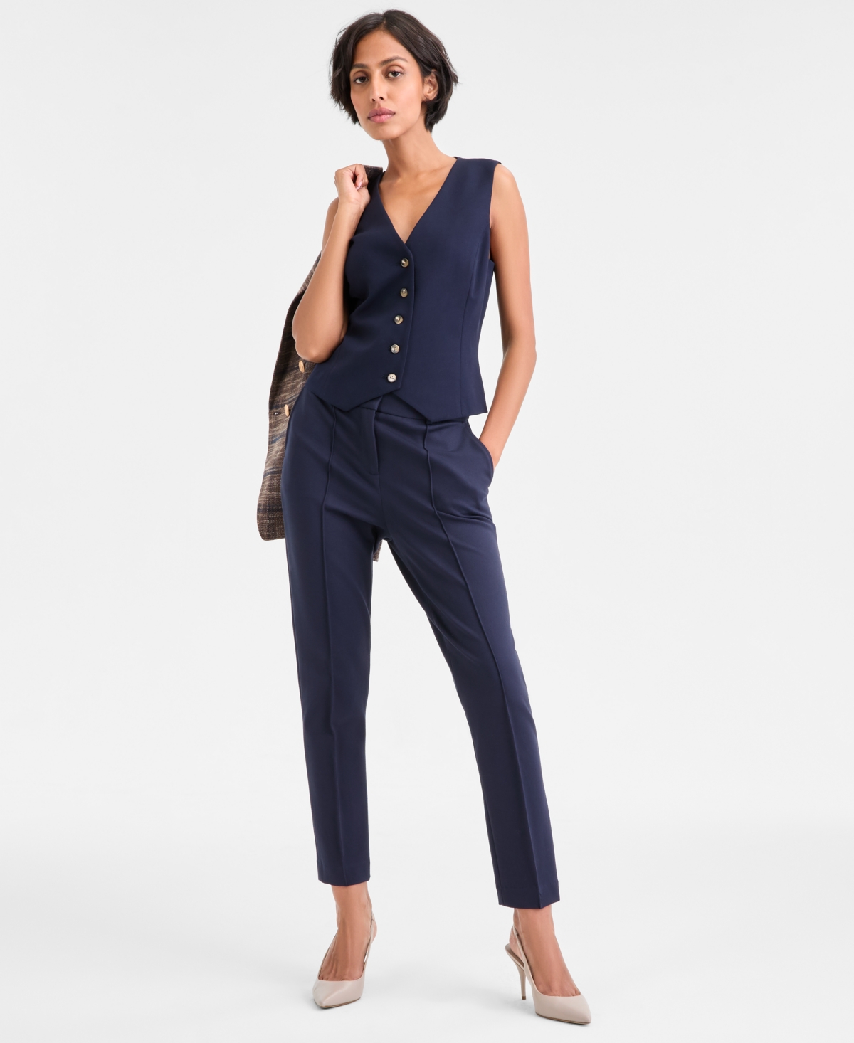 Tahari Asl Women's Stretch Crepe Button-Front Vest