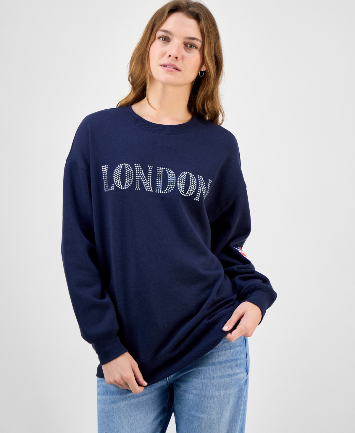 Rebellious One Juniors' London-graphic Sweatshirt In Blue