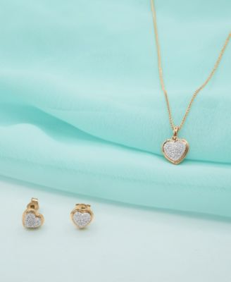 2-Pc. Set Diamond Heart Pendant Necklace & Earrings (1/3 ct. t.w.) in 14k Gold-Plated Sterling Silver, Exclusively at Macy's