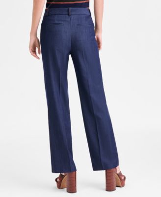 Women's High-Rise Press-Pleat Denim Pants