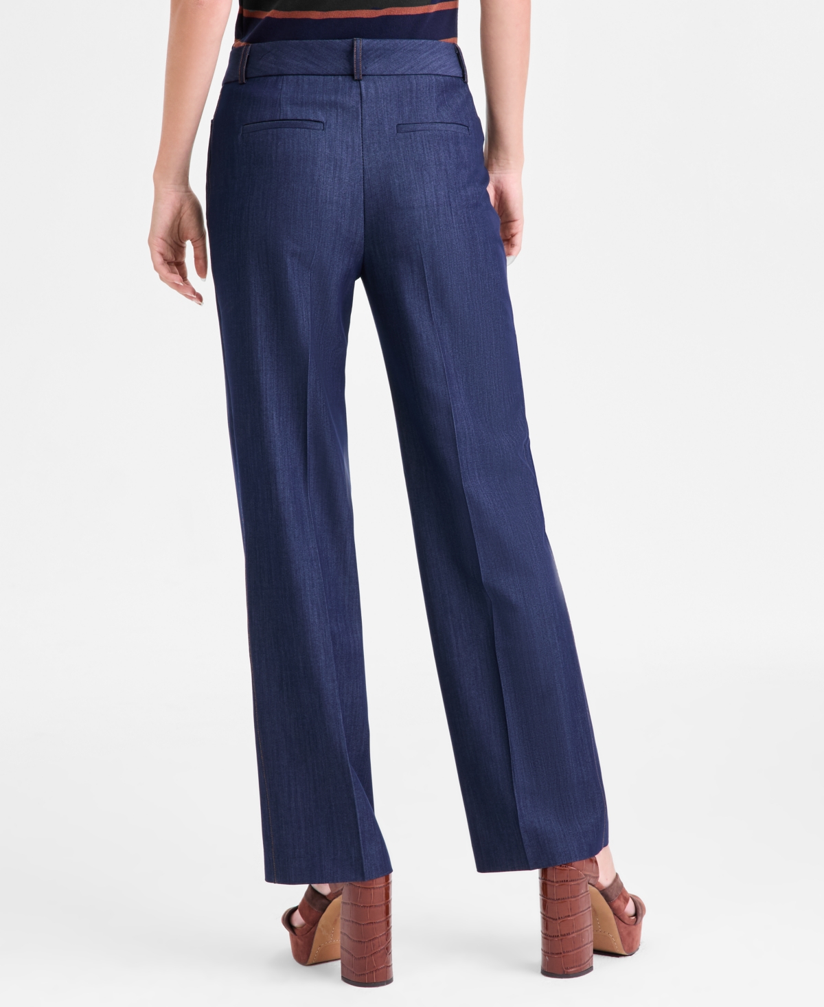 Tahari Asl Women's High-rise Press-pleat Denim Pants In Blue