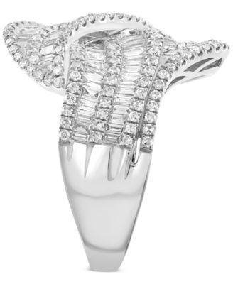 EFFY&reg; Diamond Round & Baguette Multirow Crossover Statement Ring (1-3/8 ct. t.w.) in 14K White Gold