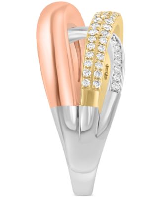 EFFY&reg; Diamond Pav&eacute; Three Band Crossover Ring (1/3 ct. t.w.) in 14k Tricolor Gold