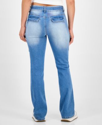 Juniors' Belted Cargo Bootcut Jeans