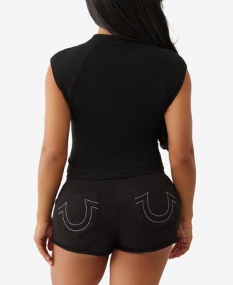 Women's Sporty Raglan Ribbed Crew Neck Top