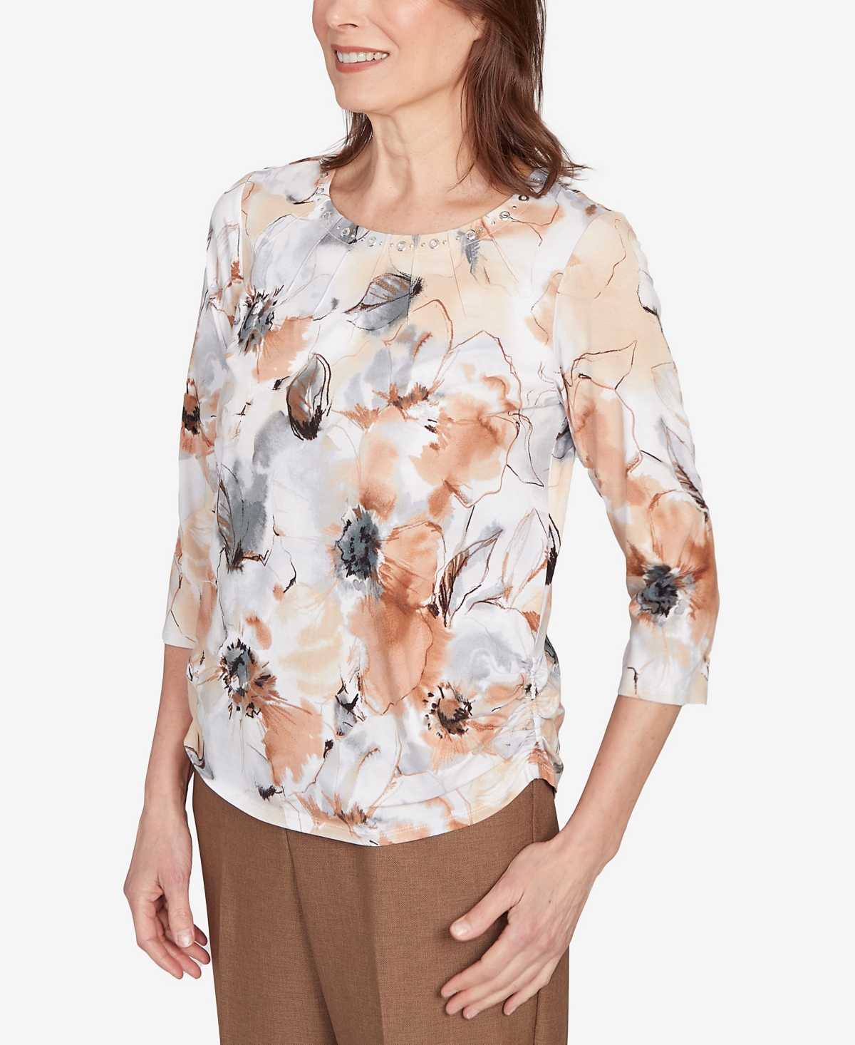 Alfred Dunner Petite Watercolor Floral Top In Multi