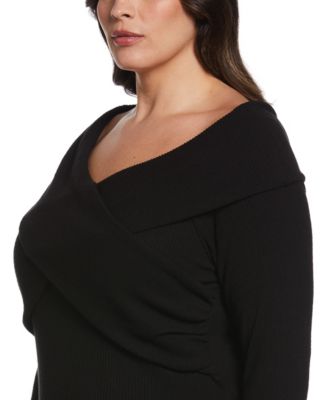 Plus Size Marilyn Ribbed Crossover Long Sleeve Top
