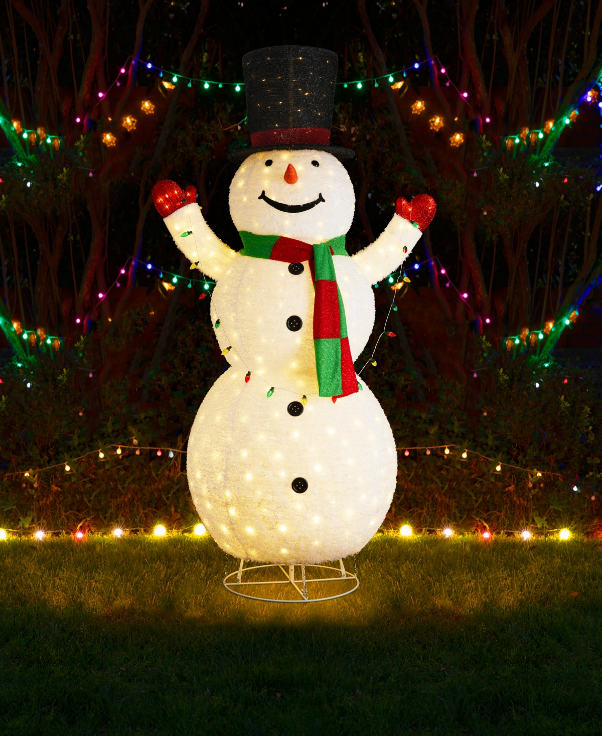 Glitzhome 94.5" Lighted Fabric Christmas 3d Foldable Snowman Outdoor Decor In Multi