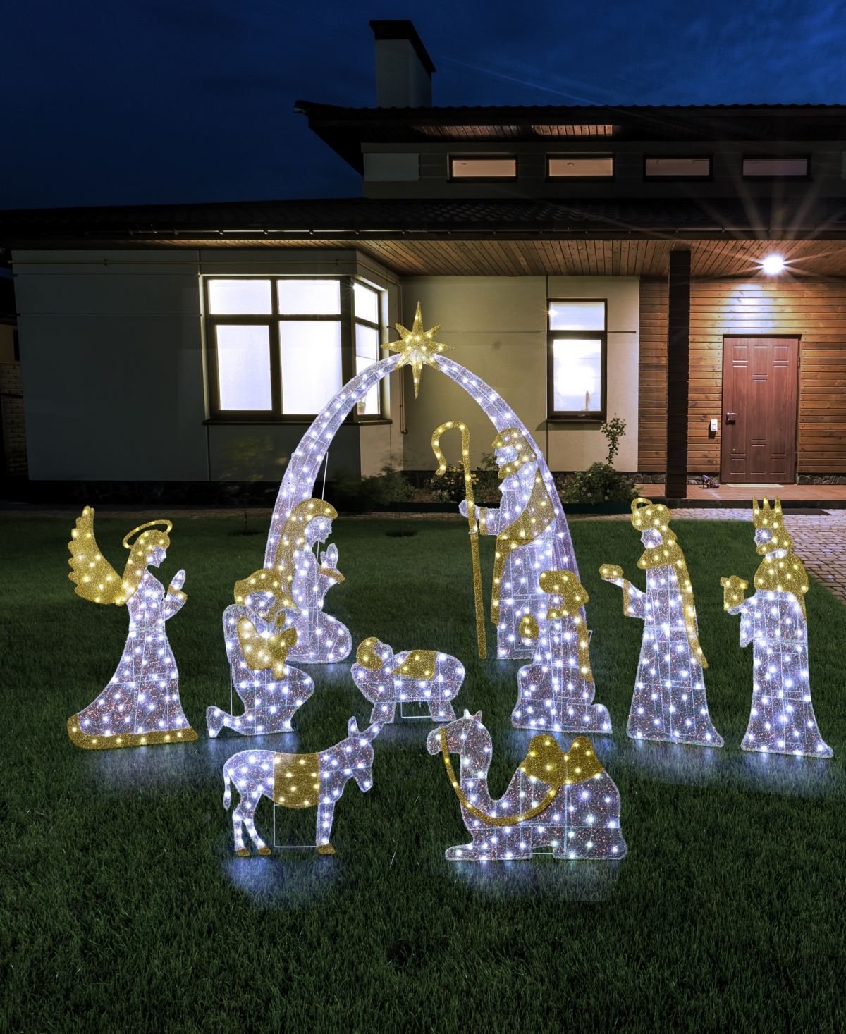 Glitzhome Lighted Fabric Christmas 2d Iridescent Nativity Scene Outdoor Decor, Set Of 11 In Multi
