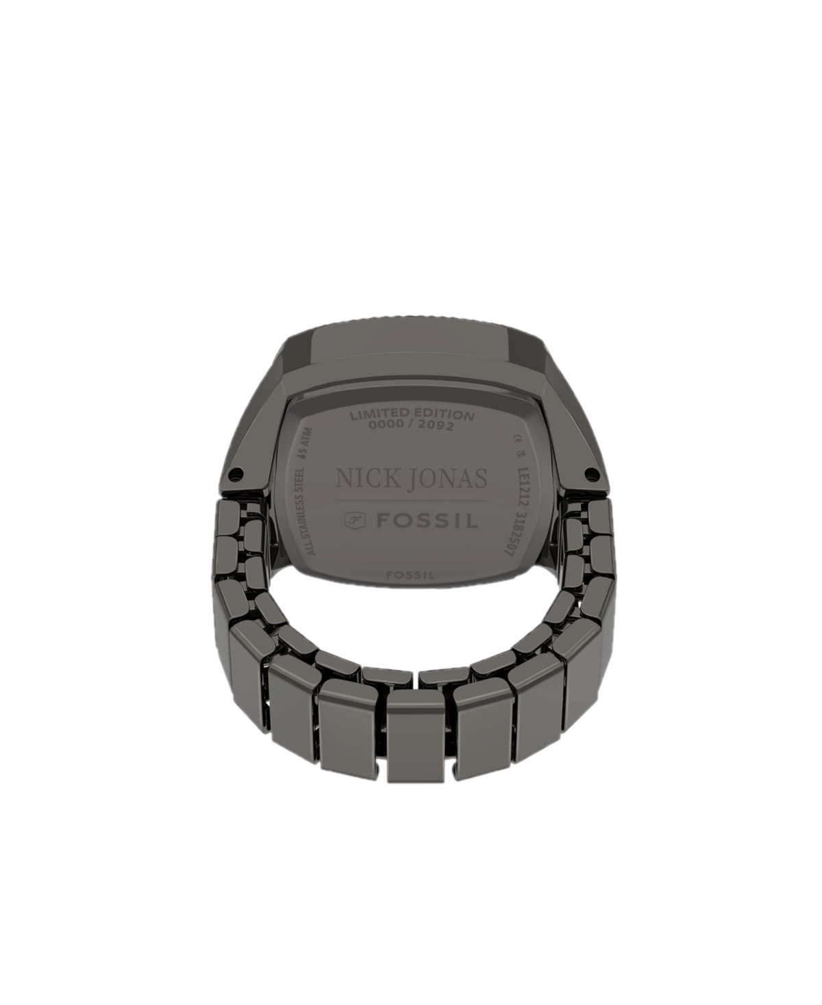 Fossil Unisex Nick Jonas X Machine Luxe Vignette Gunmetal Stainless Steel Ring Watch, 18.5mm In Black