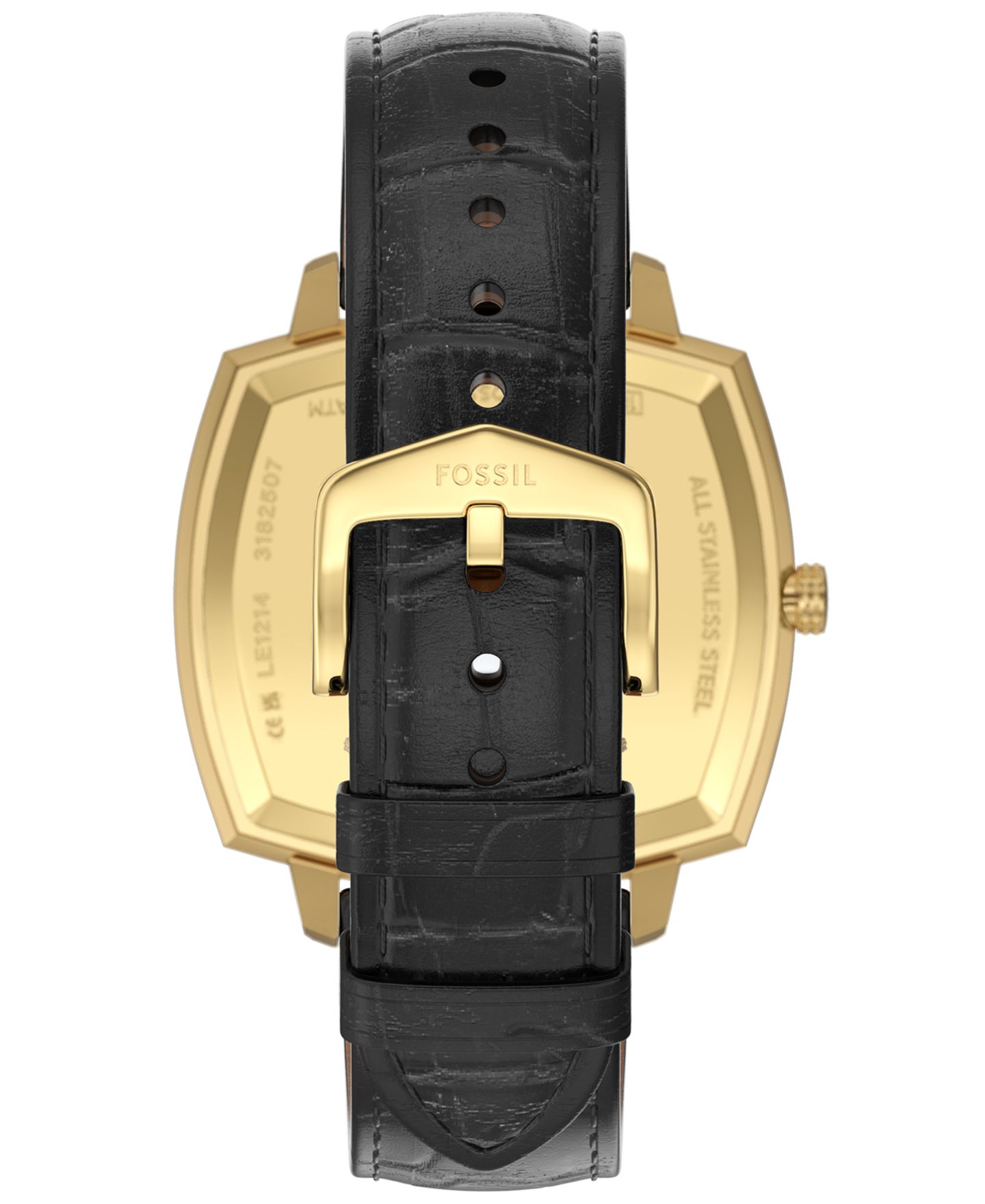 Часы Fossil Nick Jonas x Machine Luxe унисекс, чёрный кожаный ремешок под крокодила, 37 мм — фото 4