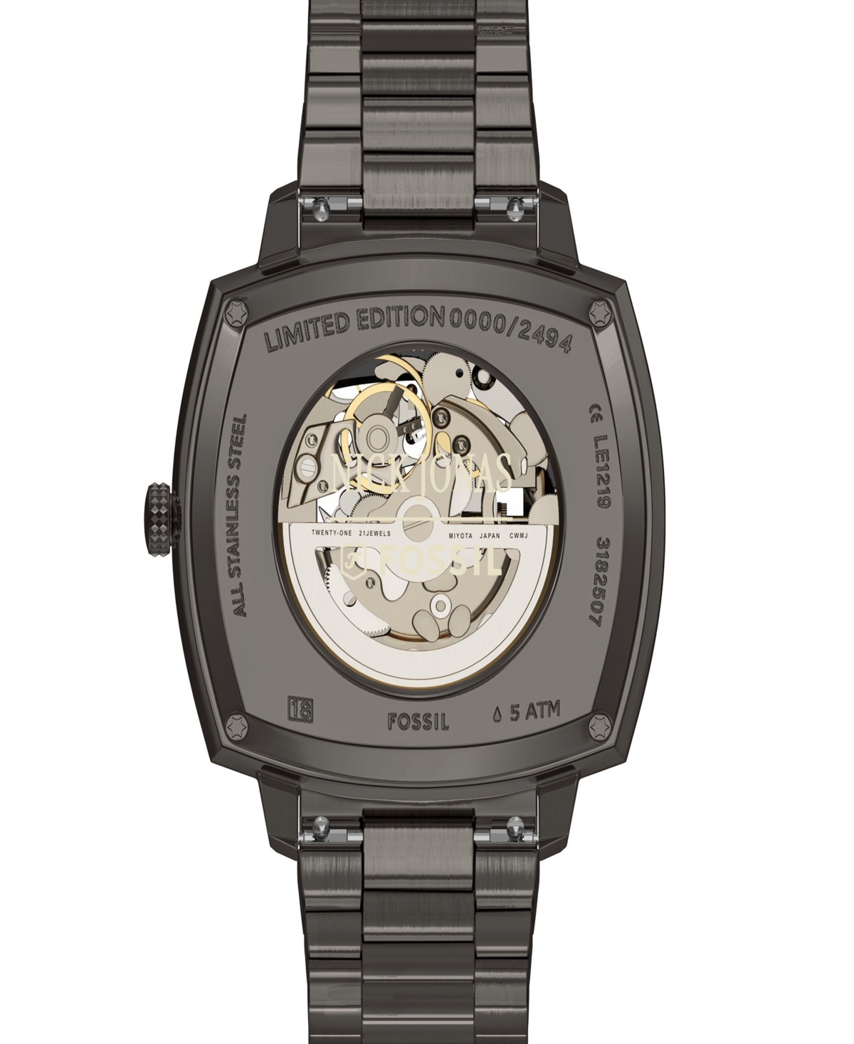 Fossil Unisex Nick Jonas x Machine Luxe Automatic Gunmetal Stainless Steel Watch, 40mm