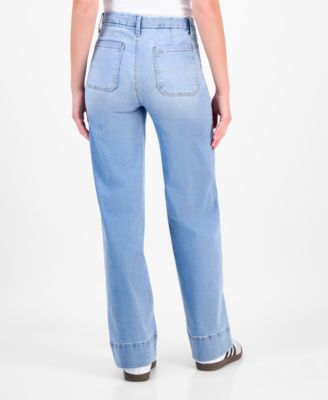 Juniors' High-Rise Wide-Leg Patch-Pocket Jeans 